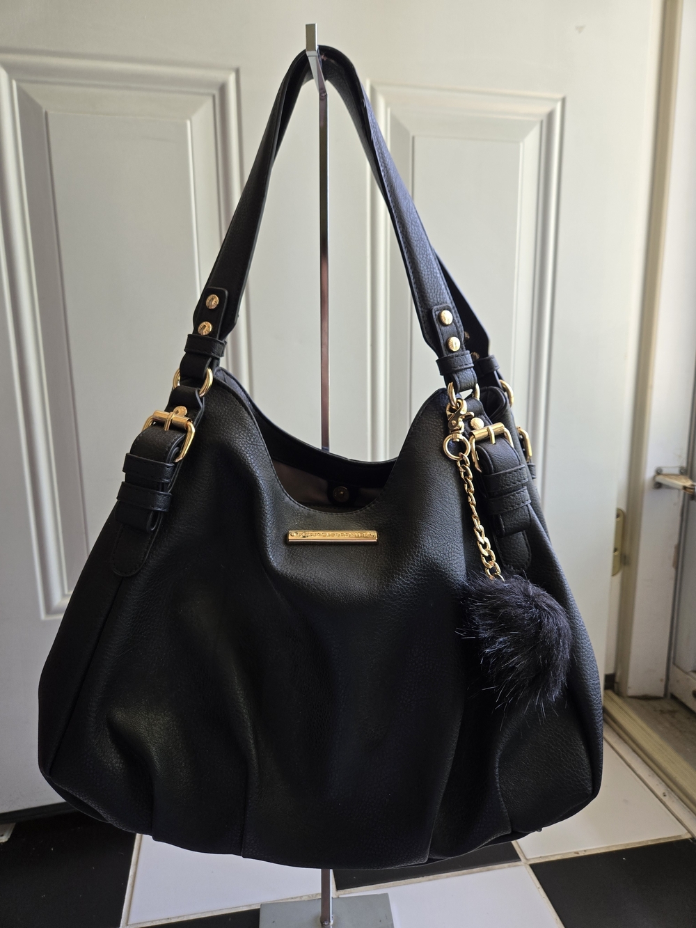 Poppy & Peonies Aubrey Satchel with Gold Accents and Pom Charm